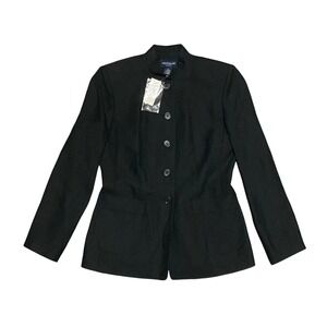 Ann Taylor Petites Black Mandarin Collar Linen Blend Blazer Women 2P Fully Lined